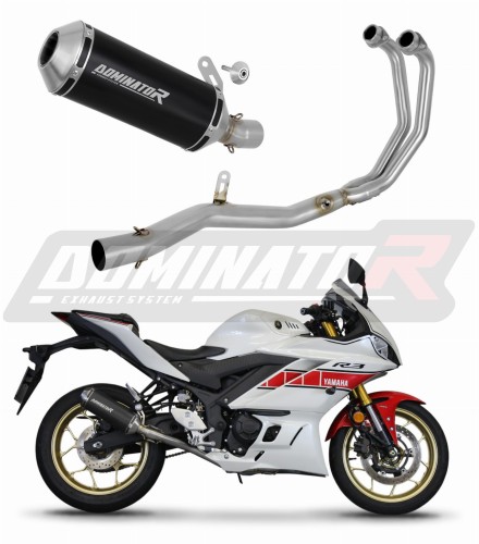 Yamaha YZF-R3 2022 Exhaust Muffler Manifold Collector Auspuff Sportauspuff Silencer Echappement Silencieux Scarico Marmitta Scarichi Escape Wydech Tłumik Kolektor OV BLACK DOMINATOR Full Exhaust System x